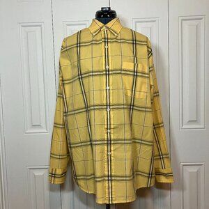 Men's Izod Yellow/Navy/White Plaid No Iron Shirt Size M